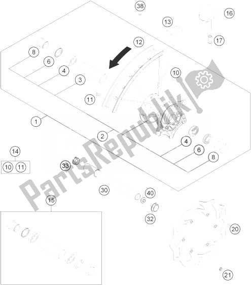 All parts for the Front Wheel of the KTM 200 XC W USA 2014