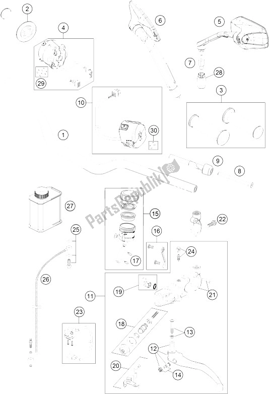 All parts for the Handlebar, Controls of the KTM 1290 Superduke R Orange ABS 16 China 2016