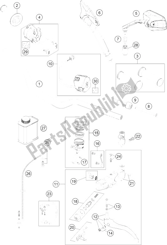 All parts for the Handlebar, Controls of the KTM 1290 Superduke R S E ABS 16 Europe 2016