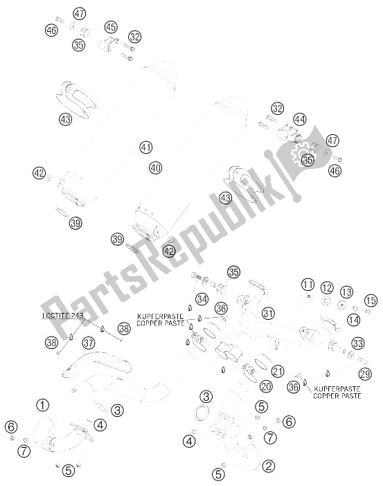 All parts for the Exhaust System of the KTM 950 Super Enduro R Europe 2008