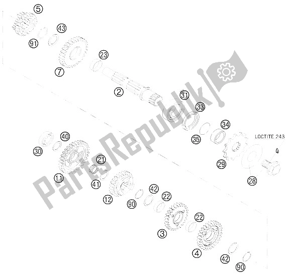 All parts for the Transmission Ii of the KTM 250 SXS F Europe 2008