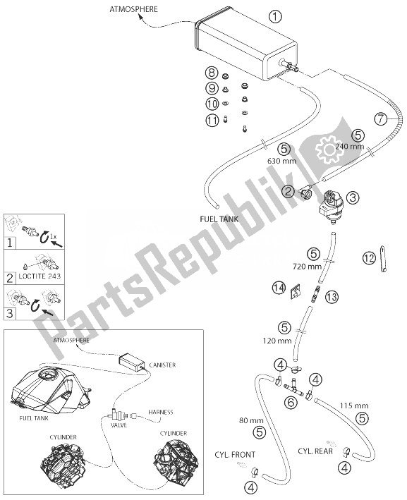 Tutte le parti per il Contenitore Per Evaporazione del KTM 1190 RC8 R LIM ED Akrapovic 10 USA 2010