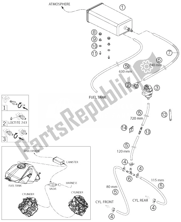 Tutte le parti per il Contenitore Per Evaporazione del KTM 1190 RC8 R USA 2010