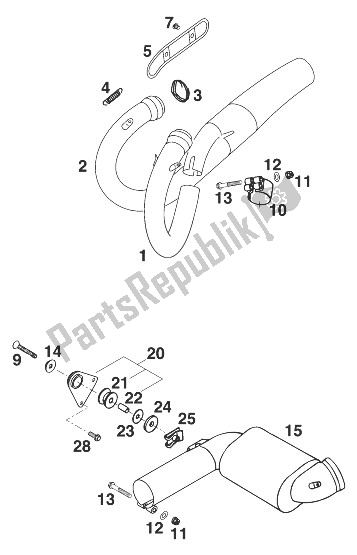 Todas as partes de Tubo De Exaustão, Coletor. Duque 96 do KTM 640 Duke E United Kingdom 1998