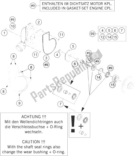 All parts for the Water Pump of the KTM 1190 Adventure R ABS China 2014
