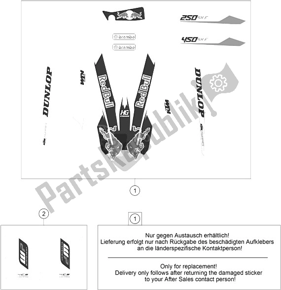 Tutte le parti per il Decalcomania del KTM 250 SX F Factory Edition USA 2015