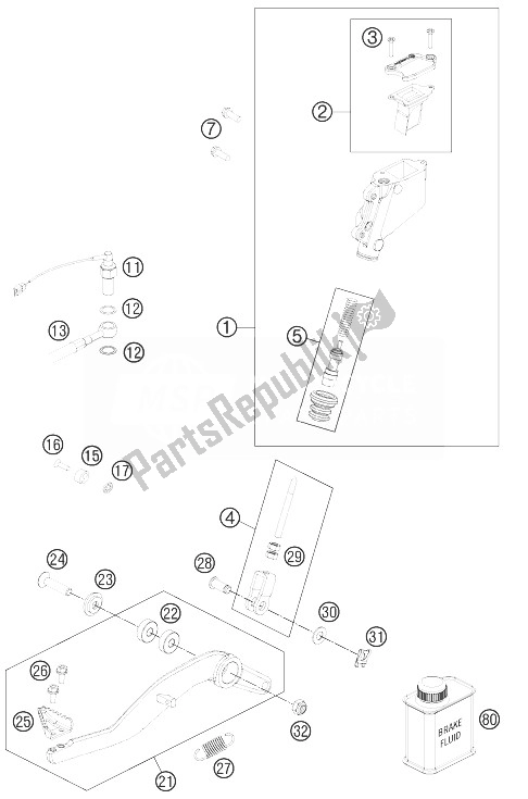 Todas as partes de Controle De Freio Traseiro do KTM 990 Adventure Baja USA 2013