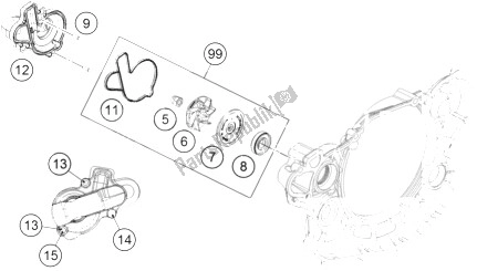 All parts for the Water Pump of the KTM 500 EXC USA 2014