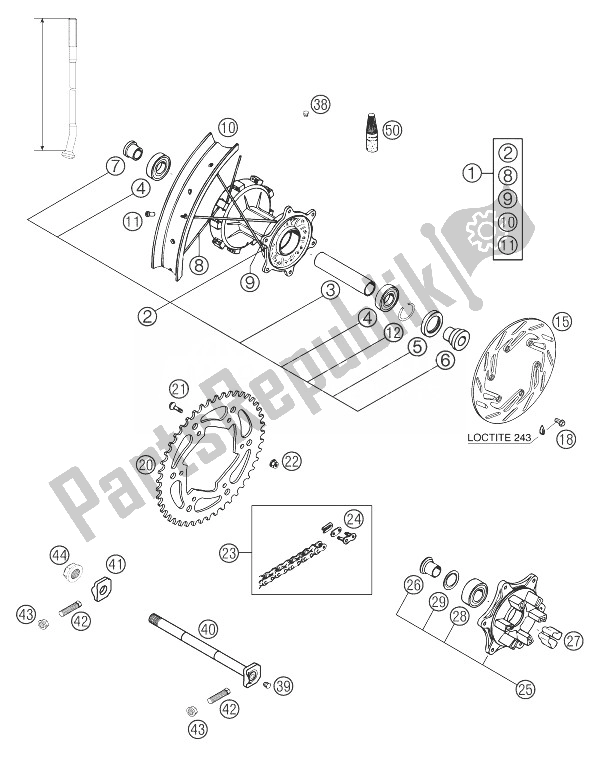 All parts for the Rear Wheel Damped 400 Mil. Of the KTM 400 LS E MIL Europe 9390D4 2004