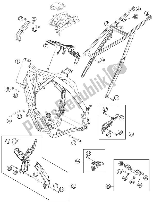 Tutte le parti per il Telaio del KTM 125 SX Europe 2011