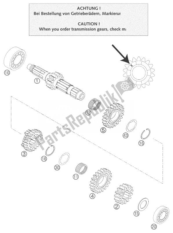 Toutes les pièces pour le Transmission I - Arbre Principal du KTM 250 EXC USA 2004