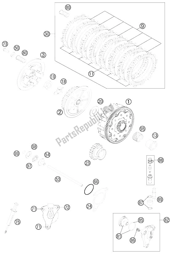 All parts for the Clutch of the KTM 250 SX F Europe 2011