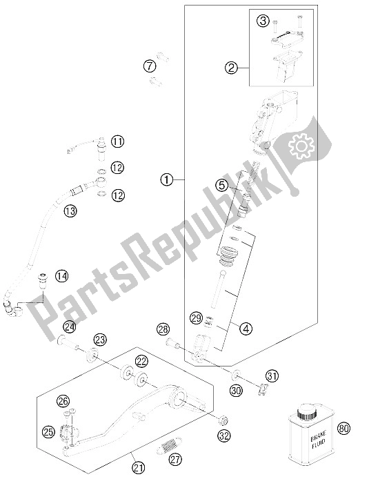 All parts for the Rear Brake Control of the KTM 990 Superm T Black ABS Australia United Kingdom 2012