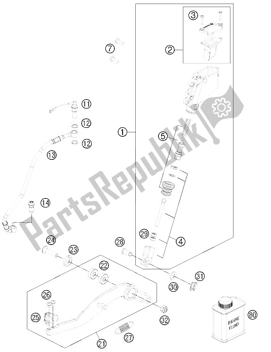 Todas as partes de Controle De Freio Traseiro do KTM 990 Superm T White ABS Europe 2012