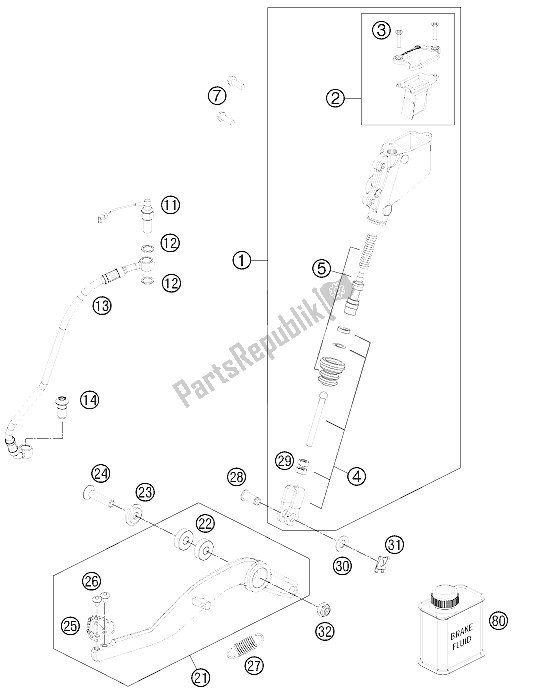 All parts for the Rear Brake Control of the KTM 990 Superm T White ABS France 2012