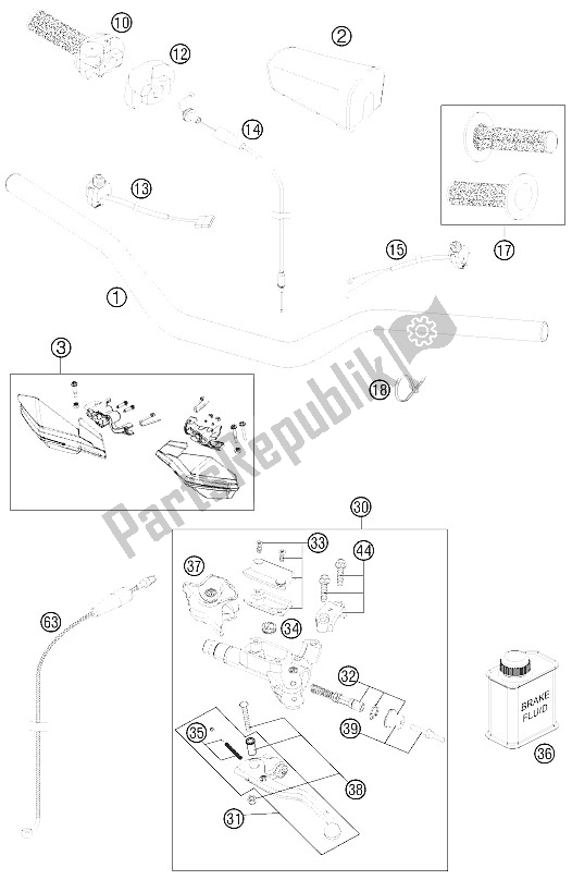 All parts for the Handlebar, Controls of the KTM 250 XC Europe USA 2012