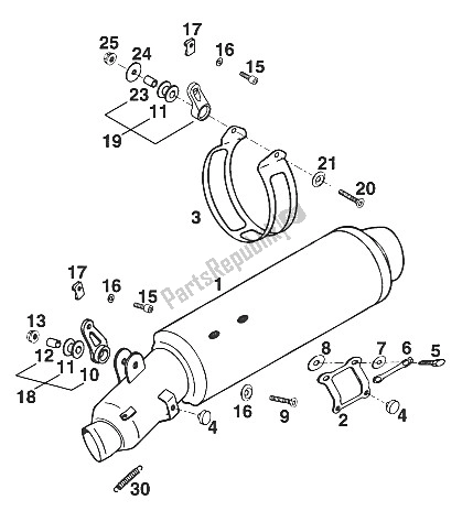 All parts for the Silencer Duke'94 of the KTM 620 Duke 37 KW 94 Europe 1994