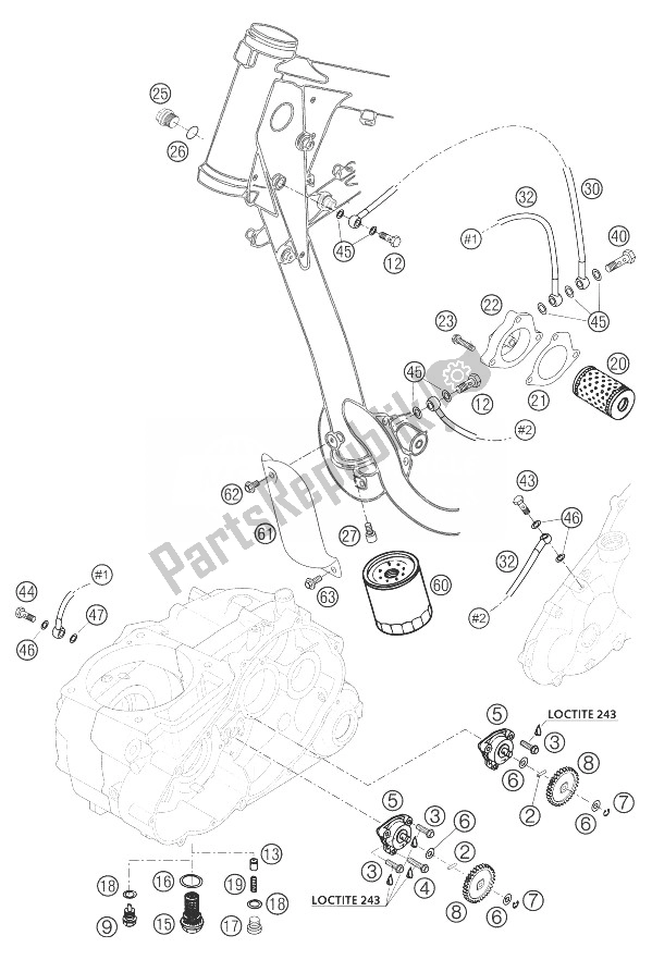 Tutte le parti per il Sistema Di Lubrificazione 625 del KTM 625 SMC Australia United Kingdom 2004