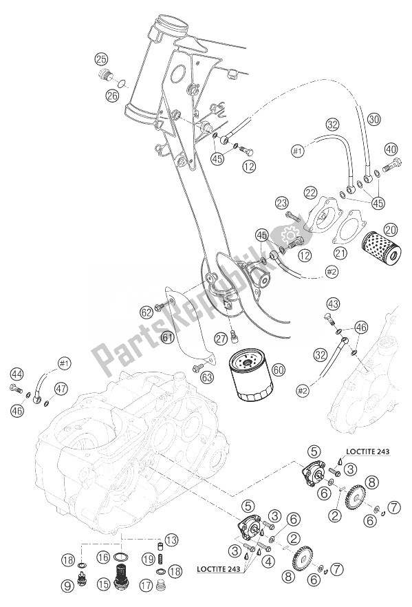 Tutte le parti per il Sistema Di Lubrificazione 625 del KTM 625 SMC Australia United Kingdom 2004