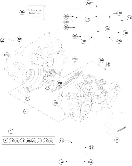 Tutte le parti per il Cassa Del Motore del KTM 250 SX USA 2016