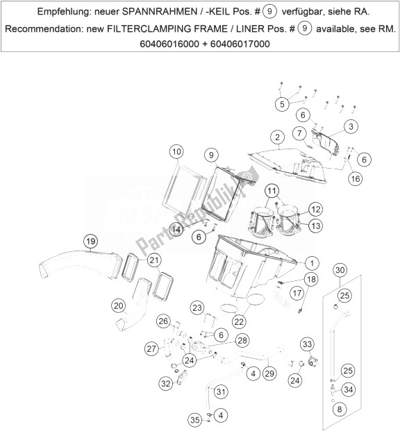 All parts for the Air Filter Box of the KTM 1190 Adventure R ABS Australia 2013