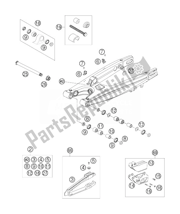 All parts for the Swingarm of the KTM 200 XC USA 2007