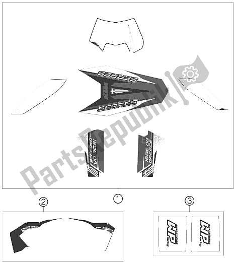 All parts for the Decal of the KTM 250 EXC F SIX Days Europe 2009