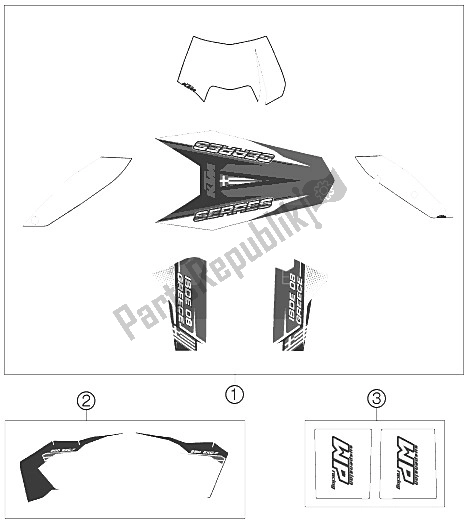 All parts for the Decal of the KTM 250 EXC F SIX Days Europe 2009