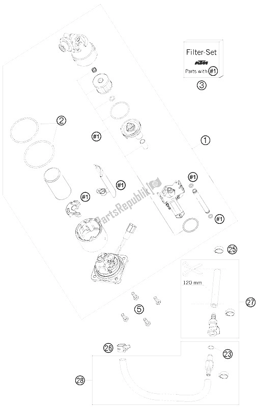All parts for the Fuel Pump of the KTM 1190 RC 8 White USA 2009