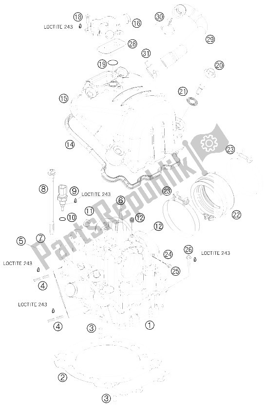 All parts for the Cylinder Head of the KTM 690 Enduro 08 Australia United Kingdom 2008