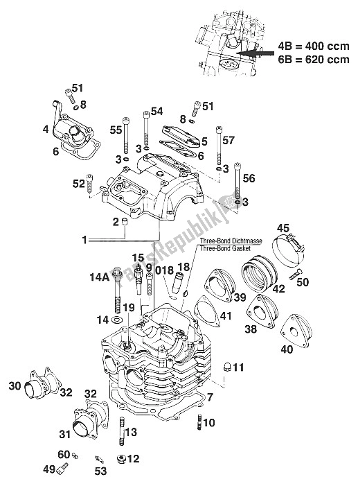 All parts for the Cylinder Head Agw '96 of the KTM 400 EXC WP Europe 1996