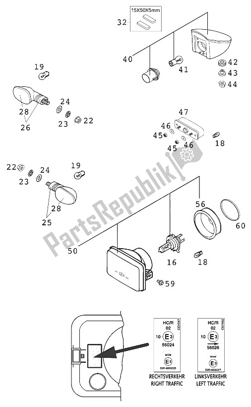 All parts for the Head Light Lc4 2000 of the KTM 400 LC4 E USA 2000