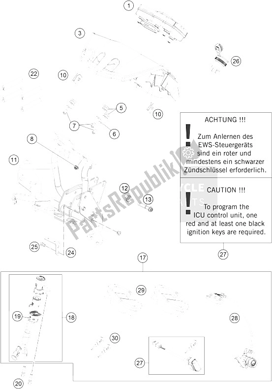 Todas as partes de Instrumentos, Sistema De Bloqueio do KTM 990 Adventure White ABS 11 USA 2011