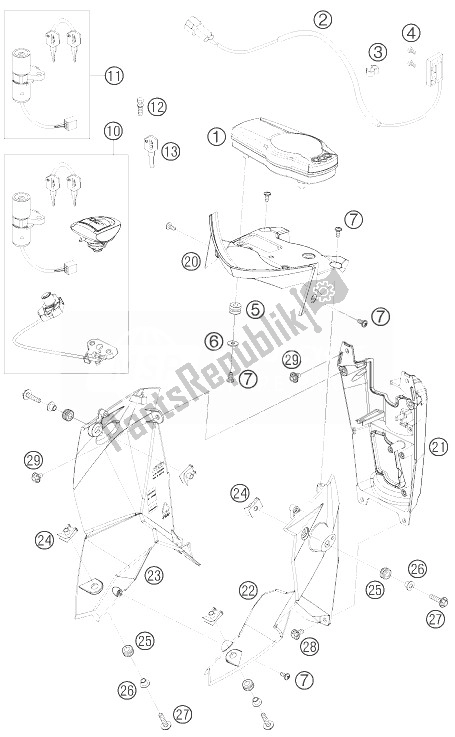 Toutes les pièces pour le Instruments / Système De Verrouillage du KTM 690 Supermoto Black Australia United Kingdom 2007