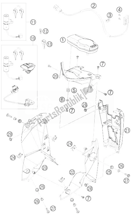 Toutes les pièces pour le Instruments / Système De Verrouillage du KTM 690 Supermoto Black Europe 2007