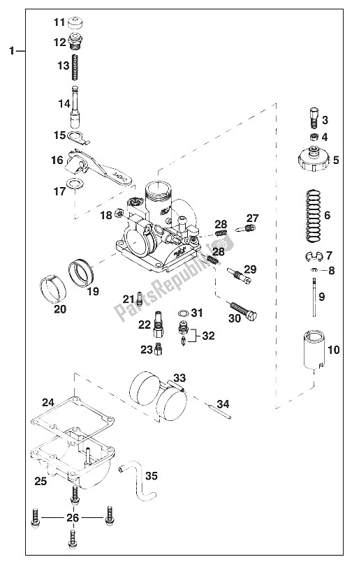 Todas as partes de Carburador 50 Sxr Mikuni Vm18-14 do KTM 50 Junior Adventure USA 2001