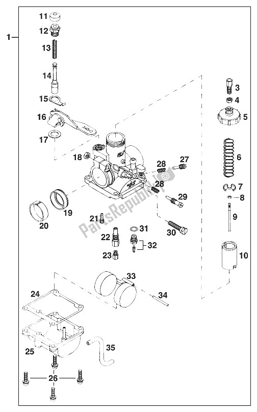 Todas as partes de Carburador 50 Sxr Mikuni Vm18-14 do KTM 50 SX Junior Europe 2001