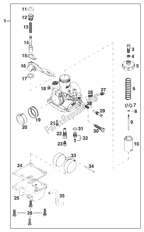 Todas as partes de Carburador 50 Sxr Mikuni Vm18-14 do KTM 50 SX Junior USA 2000