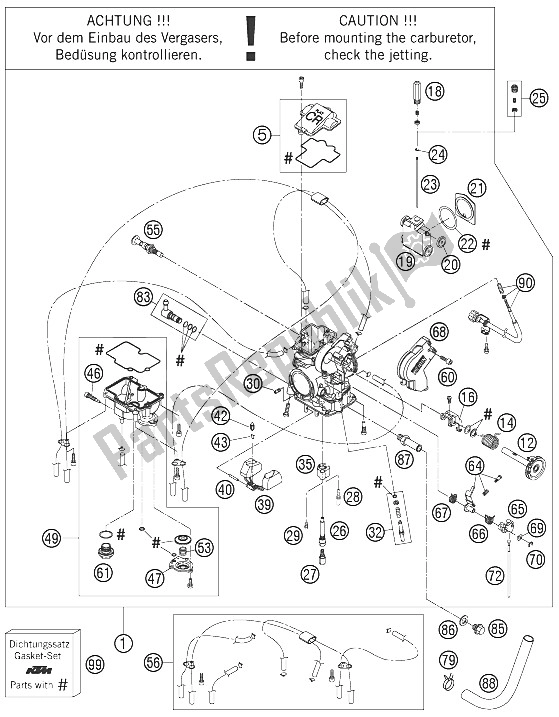 All parts for the Carburetor of the KTM 250 EXC Racing Europe 2006