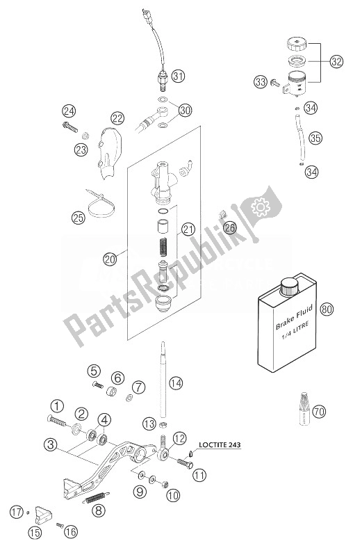 Todas as partes de Controle De Freio Traseiro 625 Sxc do KTM 625 SXC Europe 2003