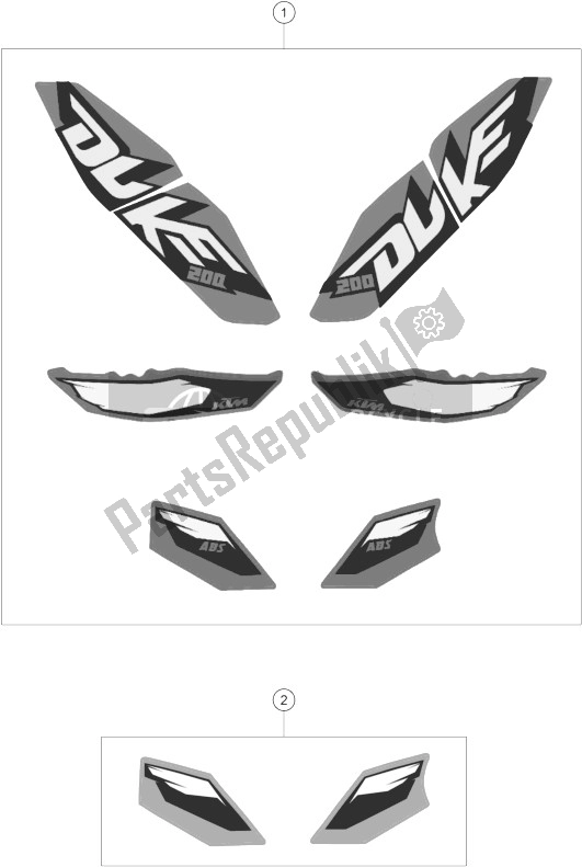 All parts for the Decal of the KTM 200 Duke OR W O ABS CKD 14 China 2014