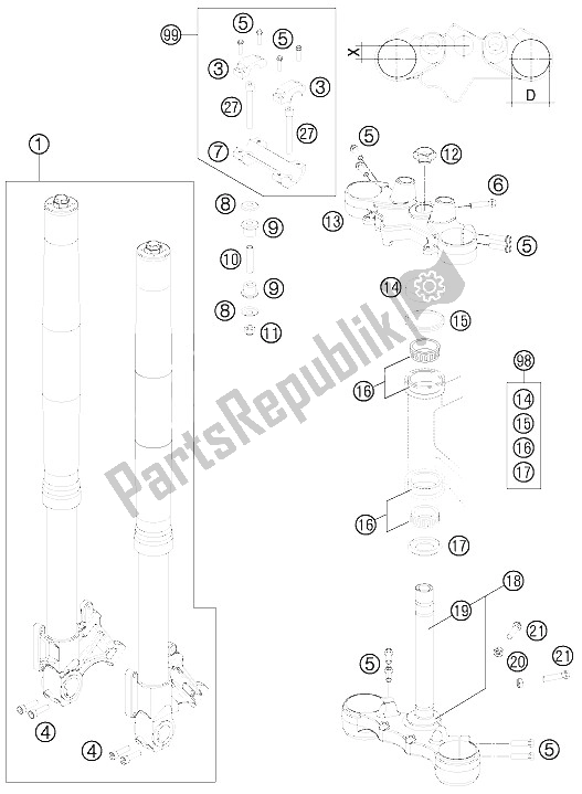 All parts for the Front Fork of the KTM 990 Supermoto R Europe 2011