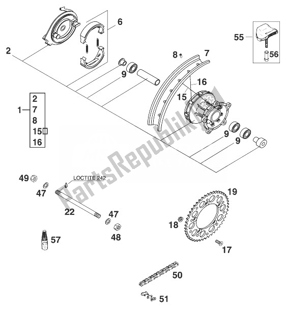 All parts for the Rear Wheel 60/65 Sx '99 of the KTM 60 SX Europe 1999