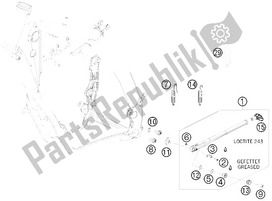 Wszystkie części do Podstawka Boczna / ? Rodkowa KTM 125 EXC Europe 2009