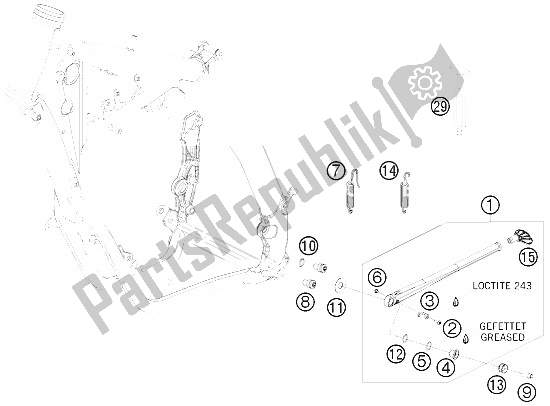 Tutte le parti per il Cavalletto Laterale / Centrale del KTM 250 EXC F Australia 2012