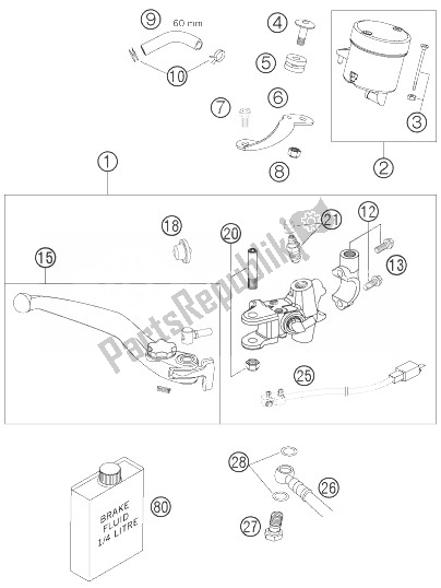 All parts for the Hand Brake Cylinder of the KTM 950 Supermoto Orange 07 Australia United Kingdom 2007