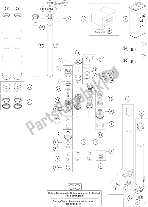 Todas las partes para Horquilla Delantera Desmontada de KTM 125 SX Europe 2016
