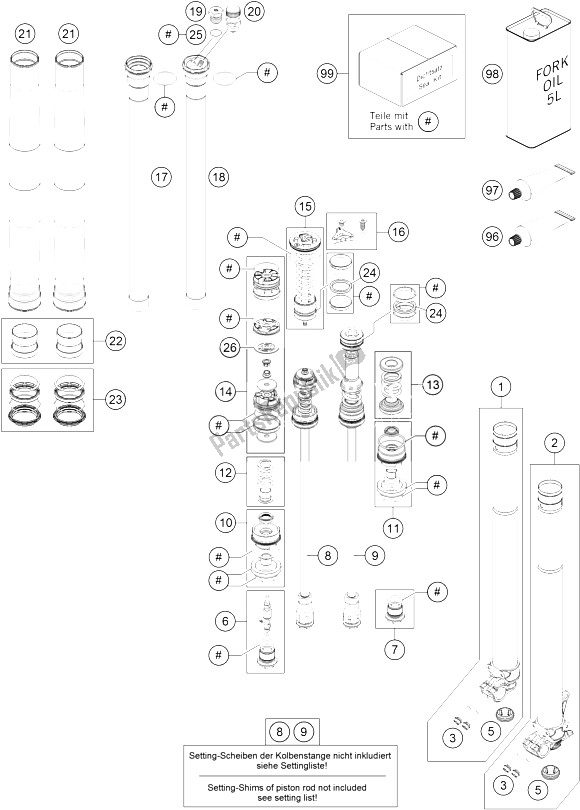All parts for the Front Fork Disassembled of the KTM 350 SX F Europe 2016