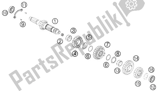 All parts for the Transmission I - Main Shaft of the KTM 450 Rally Factory Replica 2012