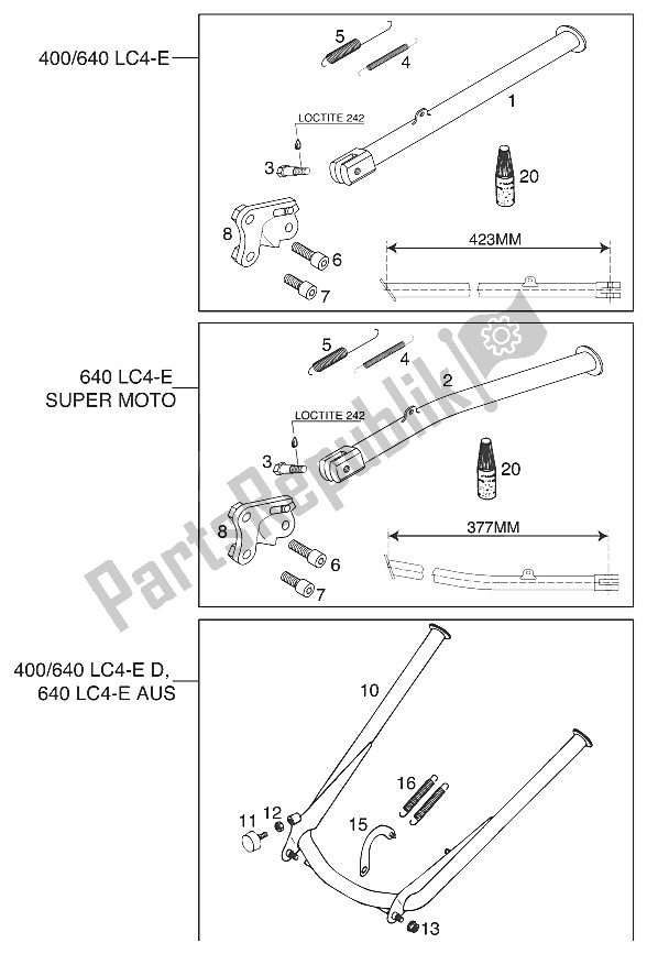 All parts for the Stand Main - Stand Side Lc4 2000 of the KTM 640 LC4 E Silber 18 5 LT Europe 2000